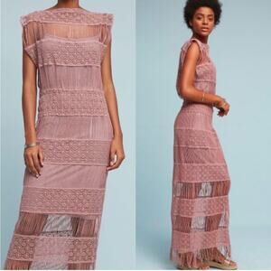 Anthropologie Callahan crochet maxi dress blush pink Sz XS